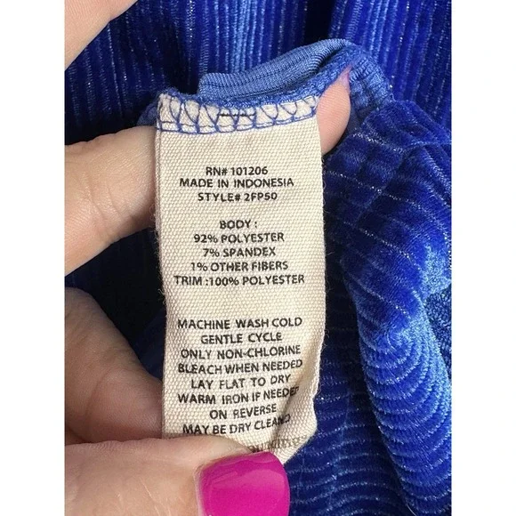 Soft Surroundings Ribbed Metallic Blue Velvet Boyfriend Tunic Button Shirt LARGE - Picture 8 of 9